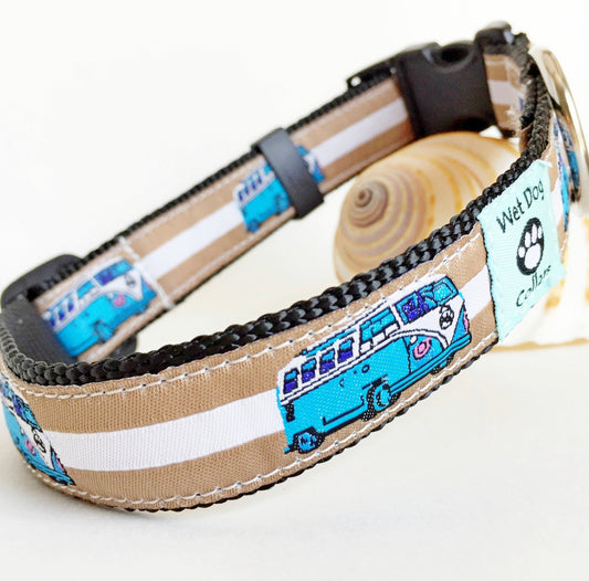 dog collar with vintage vw buses for saltwater active dog