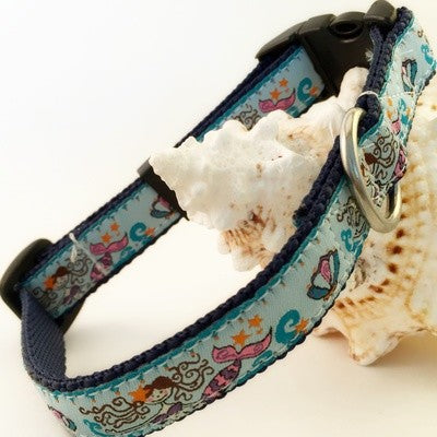 Dog collar with mermaid design for beach dog