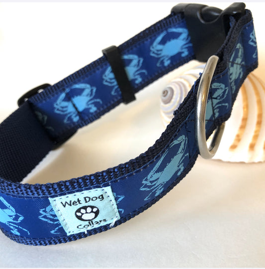 Blue Crabs Wide Dog Collar and Leash