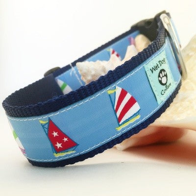 sailboat catboat pattern dog collar made for saltwater use